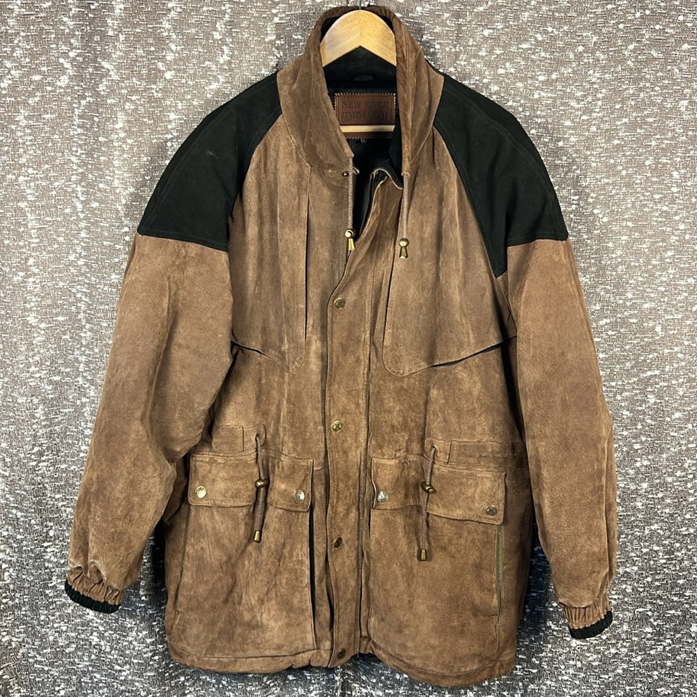 Vintage New River Genuine Article Suede Brown and Black‎ Jacket Men's XXL